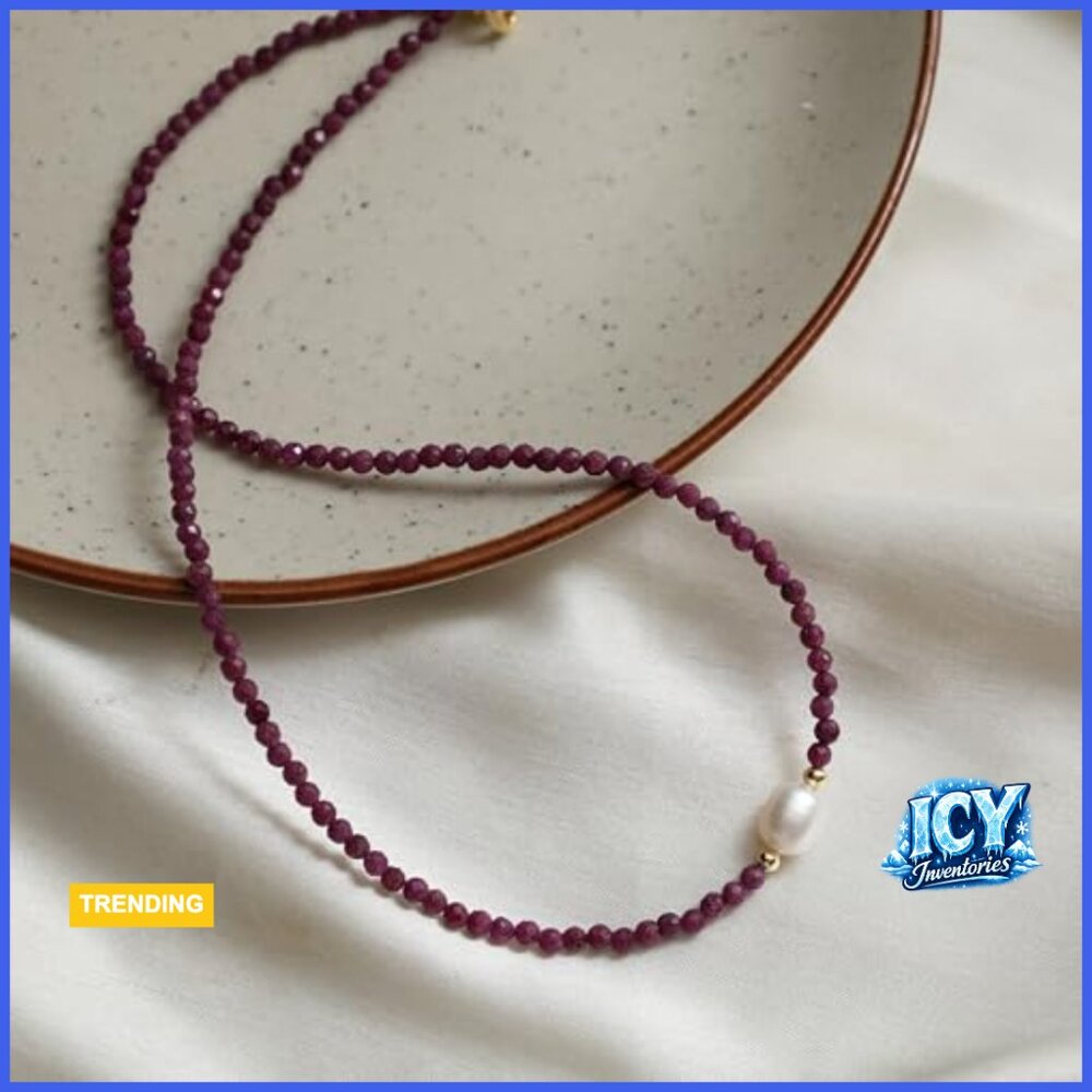 Ruby Gemstone Beaded Necklace With Freshwater Pea… - image 6